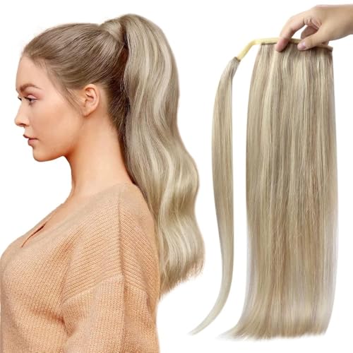 Pferdeschwanz, Remy Echthaar-Pferdeschwanz-Extensions, 70 g/80 g, for weiße Frauen, voller Glanz Pferdeschwanzverlängerung(Gold,12 inch) von birene