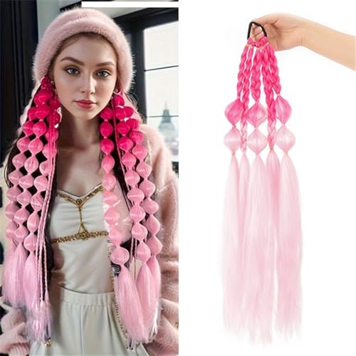 Pferdeschwanz, Synthetische Laternen-Blasen-Pferdeschwanz-Haarverlängerung, 20 Zoll, Farbverlaufs-Blasen-Pferdeschwanz, gedrehter Zopf, elastisches Band for Damen Pferdeschwanzverlängerung(Red-blue) von birene