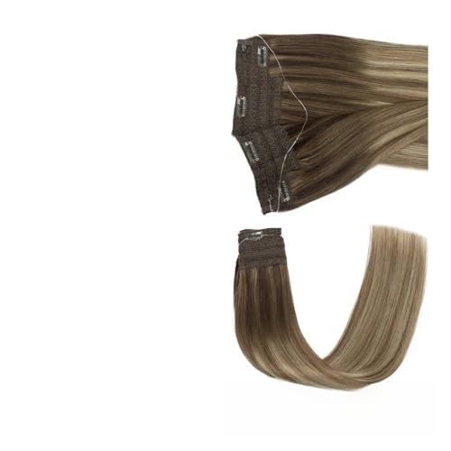Tape-In-Extensions Fisch Linie Haarverlängerung Unsichtbare Ombre Draht Echthaarverlängerung Remy Haar Gerade Haarteil for Frauen Haarverlängerungen(Mocha Melt,14 inch 35cm 70g) von birene