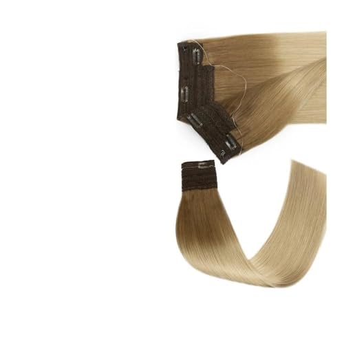 Tape-In-Extensions Fisch Linie Haarverlängerung Unsichtbare Ombre Draht Echthaarverlängerung Remy Haar Gerade Haarteil for Frauen Haarverlängerungen(Stropez Balayage,18 inch 45cm 90g) von birene