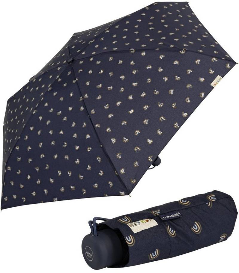 bisetti Taschenregenschirm Damen-Regenschirm, klein, stabil, kompakt, mit Handöffner, gedeckte Farben mit Bögen-Motiv - navy von bisetti