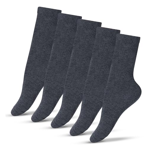 bisoo Wadenhohe Socken Dunkelgrau - 5er-Pack Schulsocken aus Baumwolle für Jungen & Mädchen - Oeko-Tex Standard 100 - Schule, Schuluniform - Größe 36-38 (Dunkelgrau) von bisoo