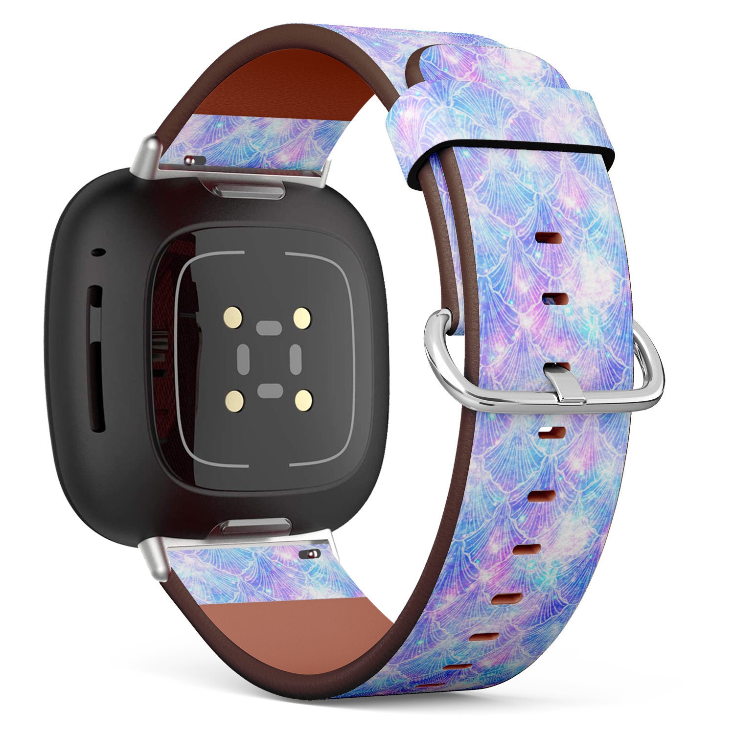 Fitbit Charge/Versa Sense Vegan Leder Uhrenarmband Handgefertigt Armband - Mermaid Galaxy Muster-Druck von bisouxbyewei