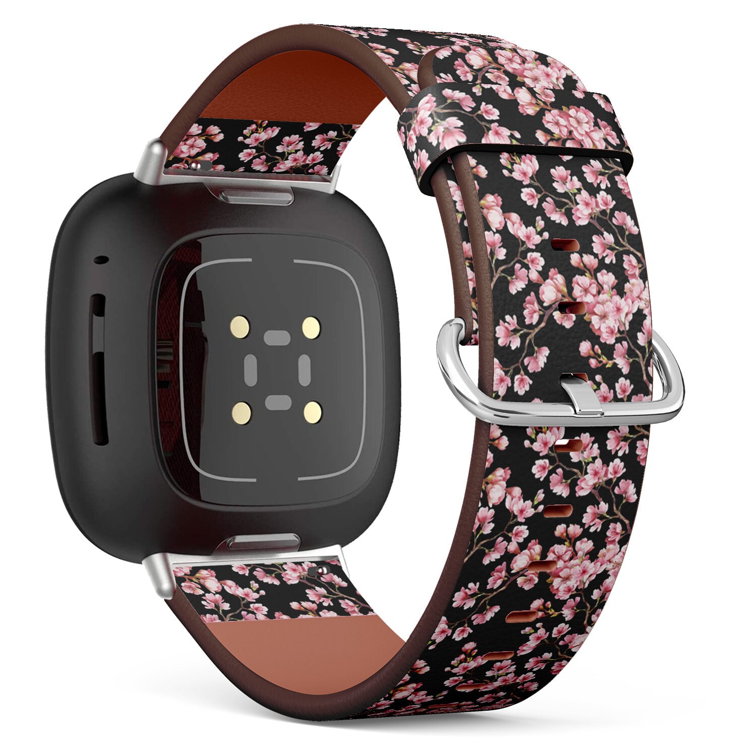 Fitbit Charge 2, 3, 4, 5/Versa 2, 3, 4 Sense Vegan Leder Uhrenarmband Handmade Armband - Wunderschöner Kirschblüten Print von bisouxbyewei