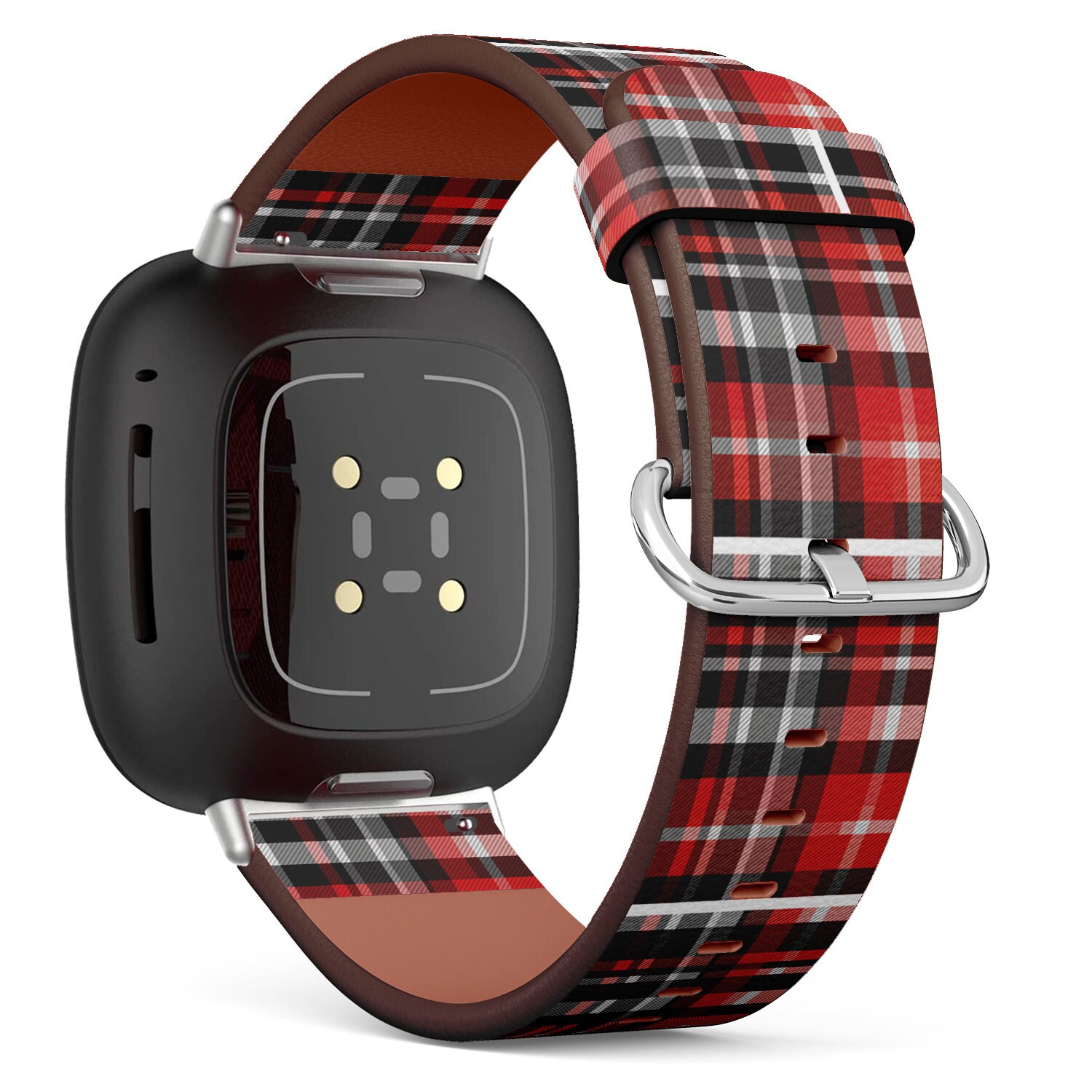 Fitbit Charge 2, 3, 4, 5/Versa 2, 3, 4 Sense Veganes Lederarmband Handgefertigtes Armband - Tartan Plaid Stoffmusterdruck von bisouxbyewei