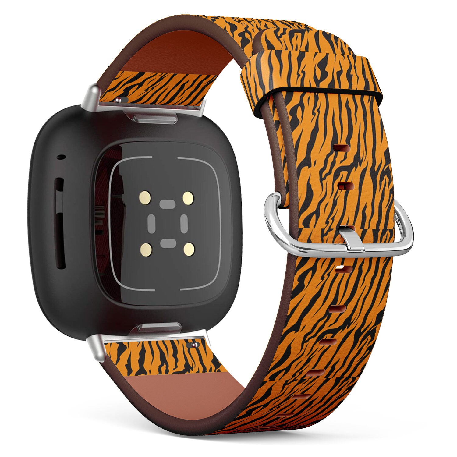 Fitbit Charge 2, 3, 4, 5/Versa 2, 3, 4 Sense Vegan Leder Uhrenarmband Handmade Armband - Tiger Stripes Print von bisouxbyewei