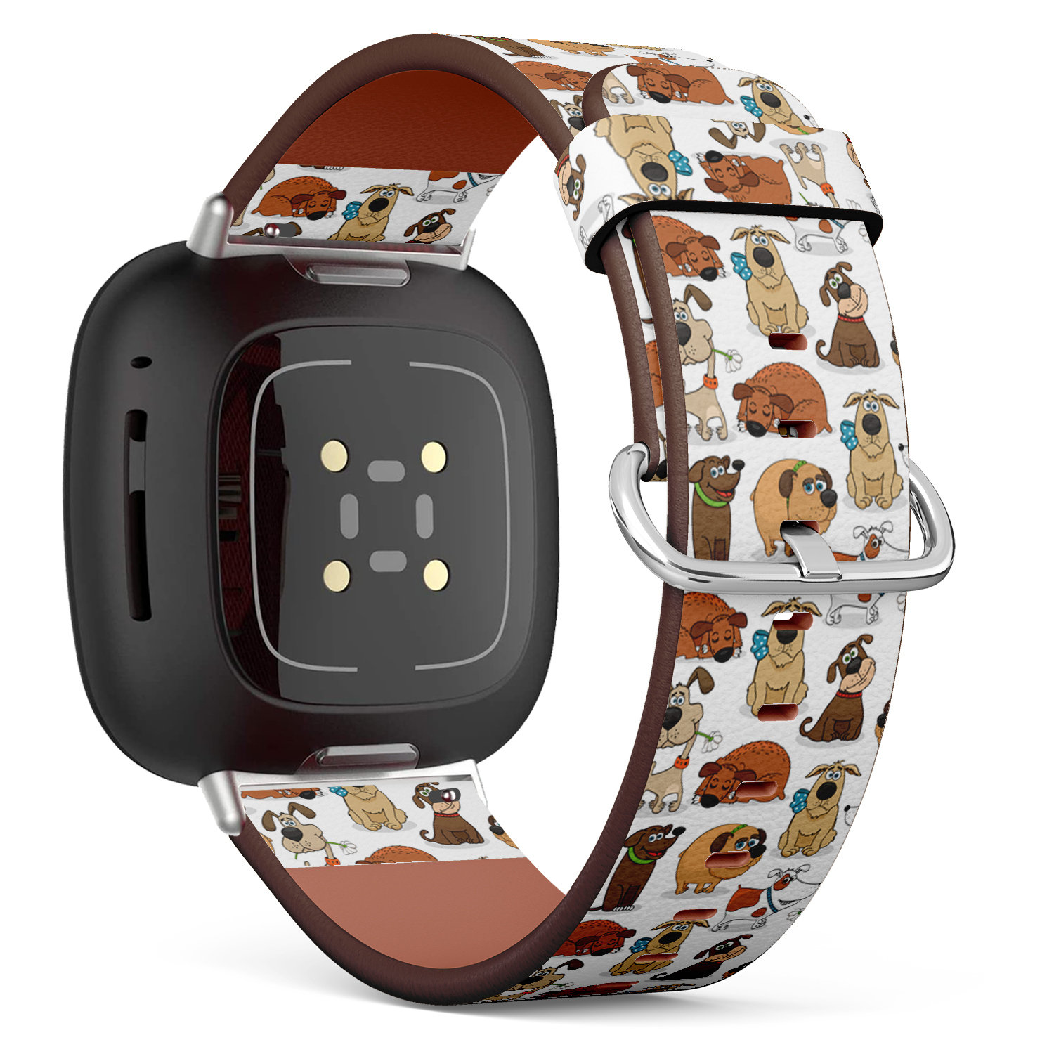 Fitbit Charge 2, 3, 4, 5/Versa 2, 3, 4 Sense Veganes Lederarmband Handgefertigtes Armband - Mix Cartoon Dog Print von bisouxbyewei