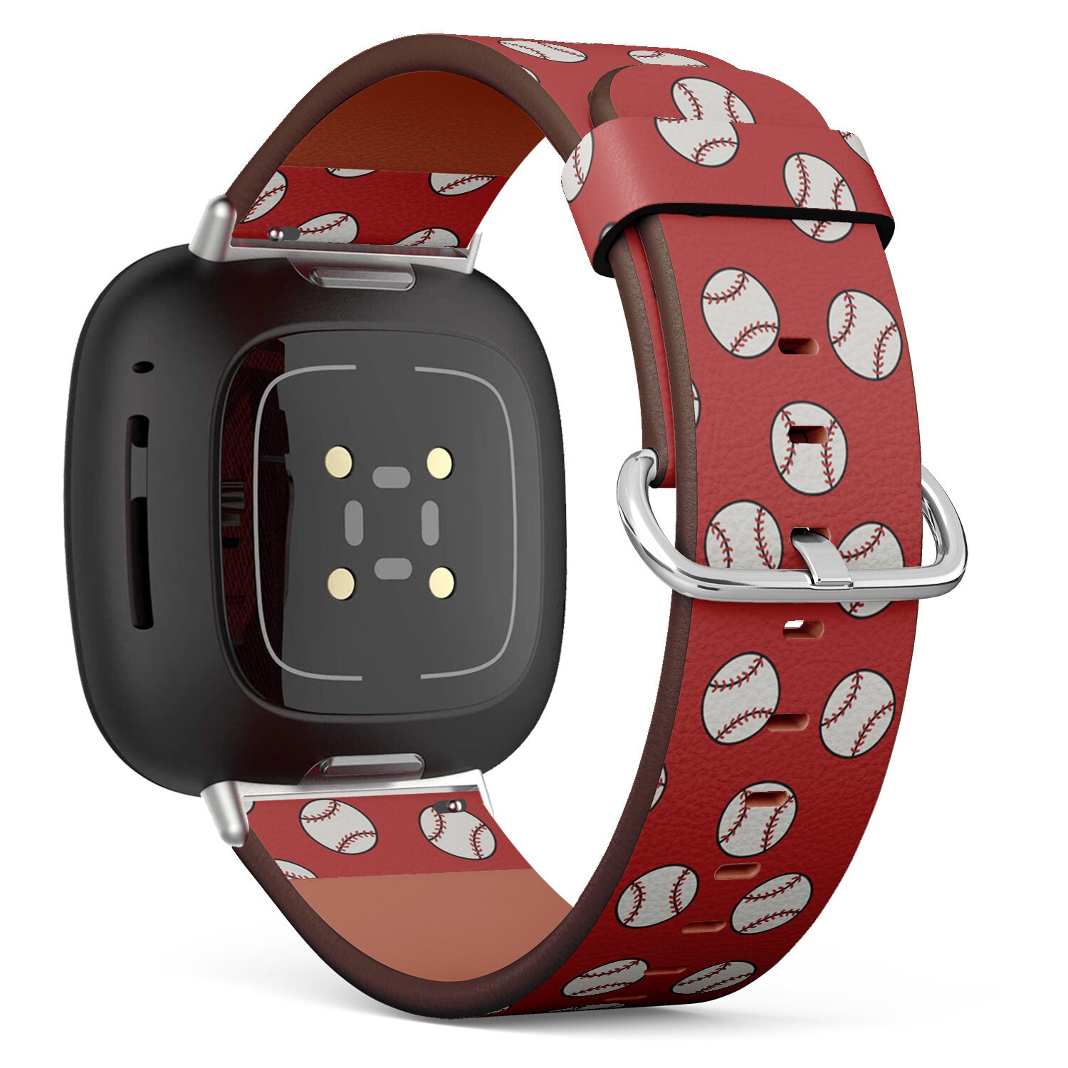 Fitbit Charge 2, 3, 4, 5/Versa 2, 3, 4 Sense Veganes Lederarmband Handgefertigtes Armband - Doodle Baseball Prints von bisouxbyewei