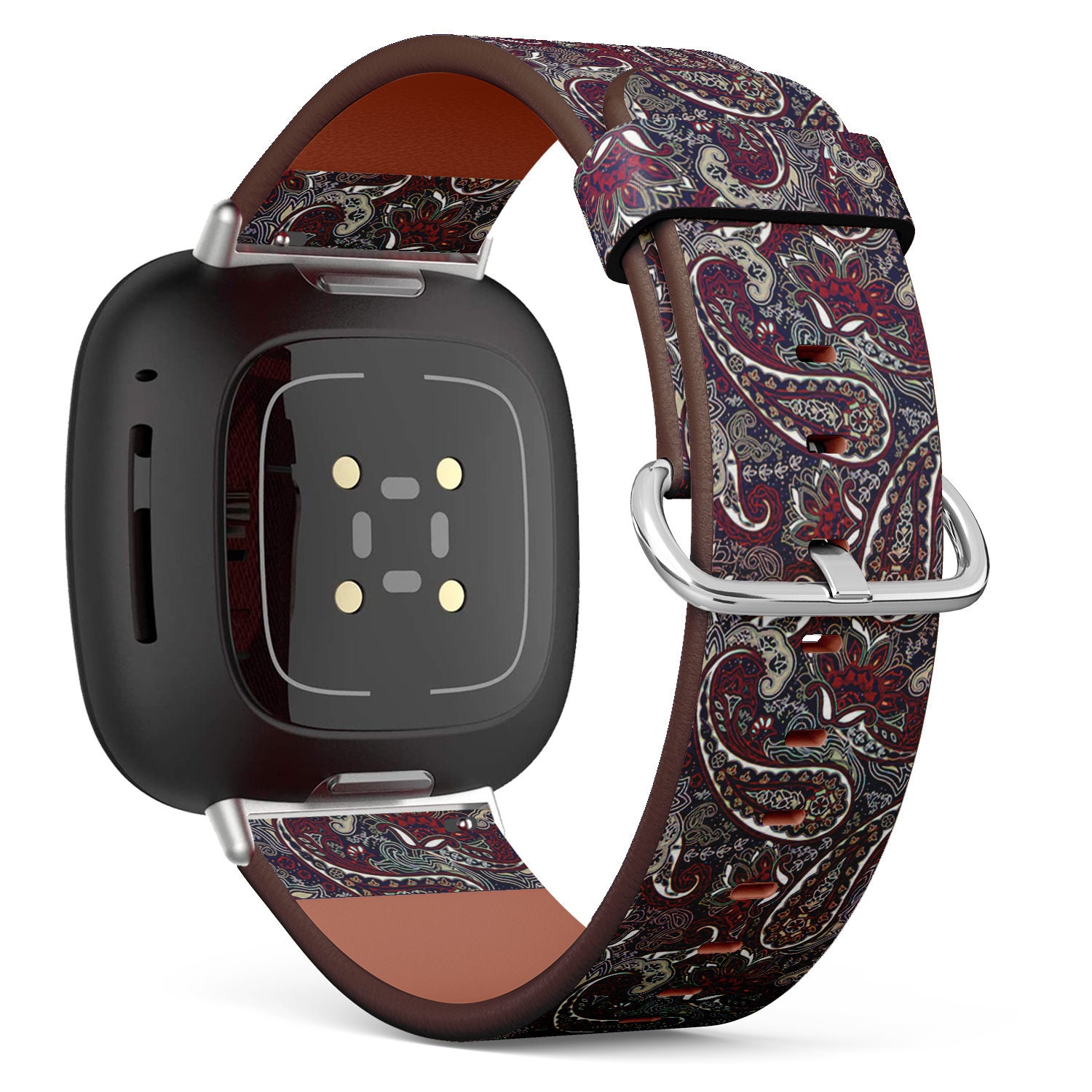 Fitbit Charge 2, 3, 4, 5/Versa 2, 3, 4 Sense Vegan Leder Uhrenarmband Handmade Armband - Paisley Muster von bisouxbyewei