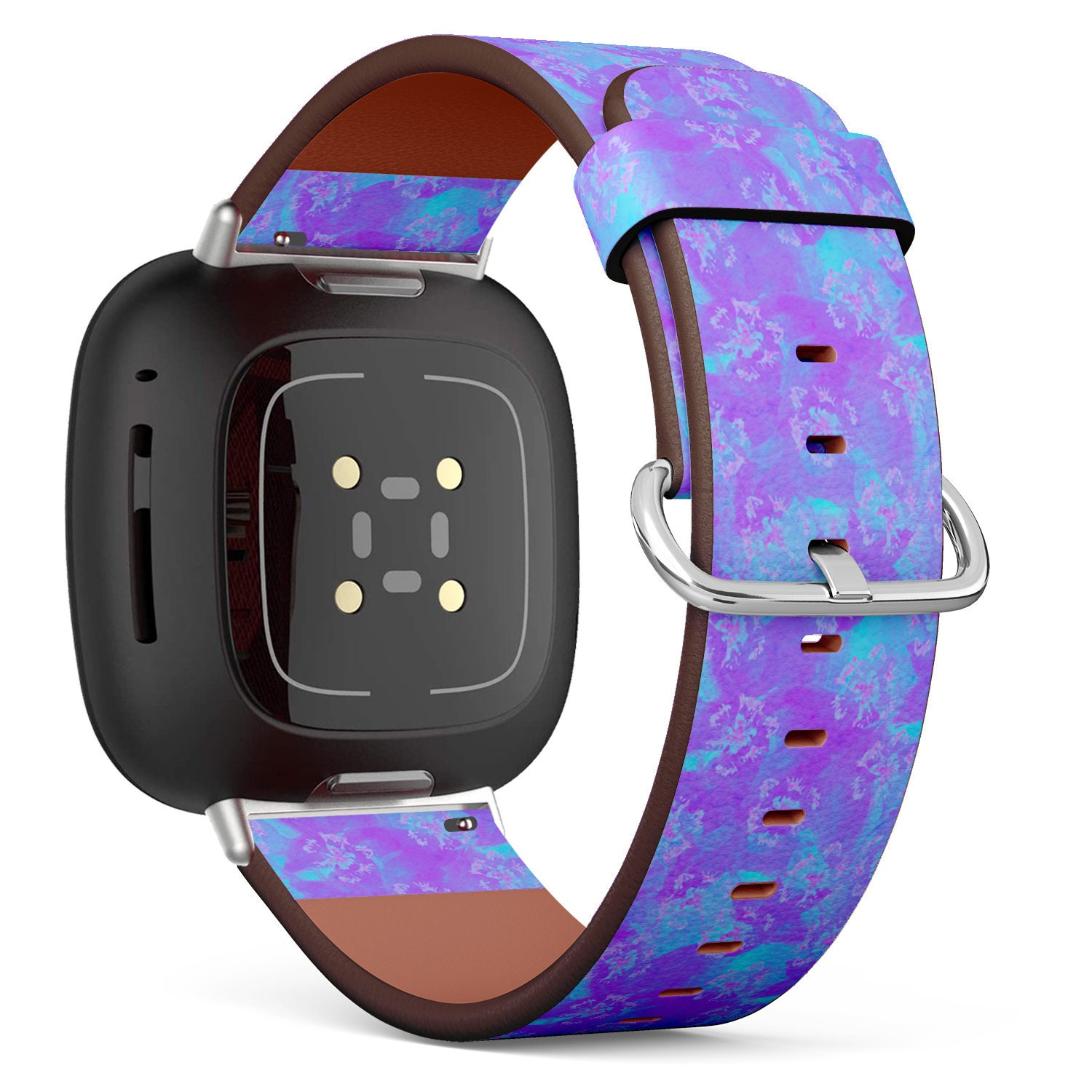 Fitbit Charge 2, 3, 4, 5/Versa 2, 3, 4 Sense Veganes Leder-Uhrenarmband, Handgefertigtes Armband - Wunderschöner Tie-Dye-Textilimitationsdruck von bisouxbyewei