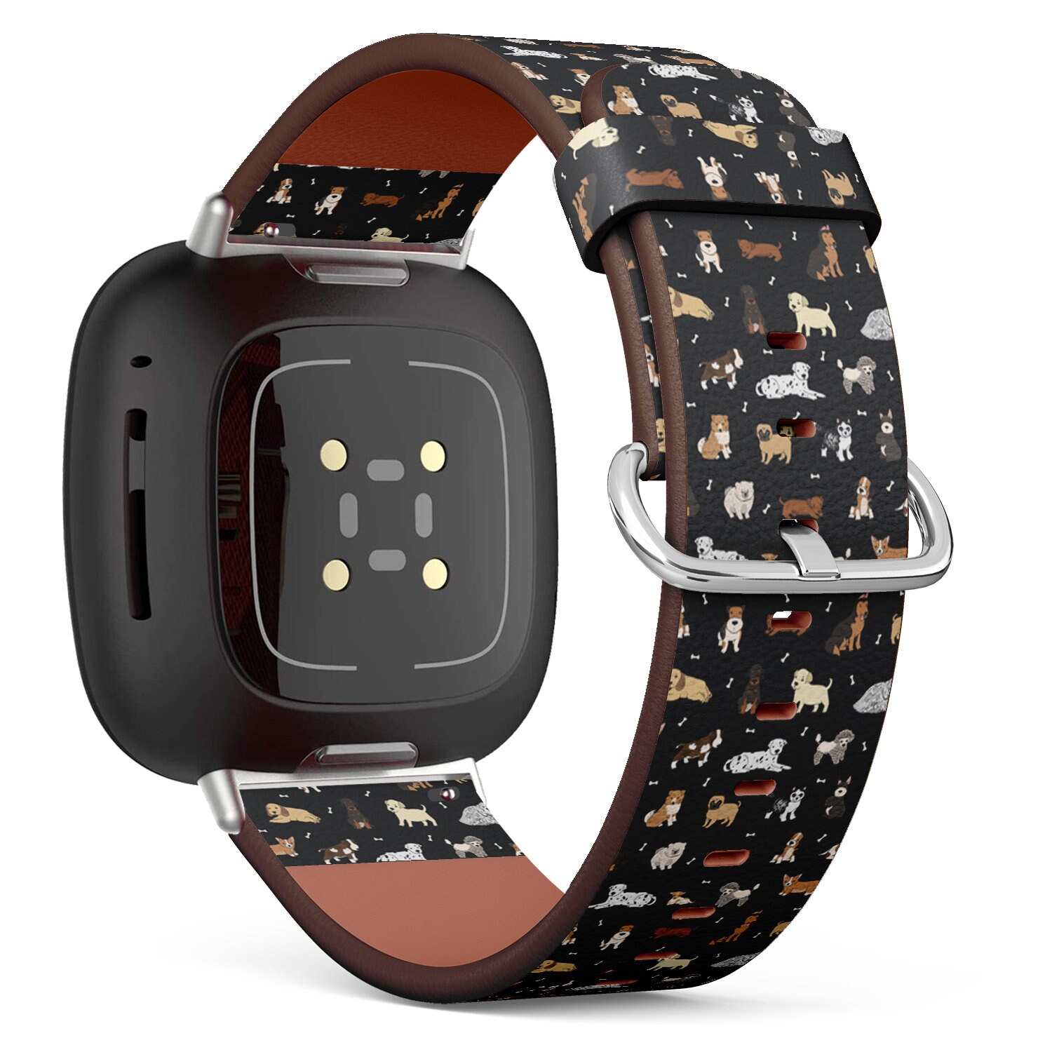 Fitbit Charge 2, 3, 4, 5/Versa 2, 3, 4 Sense Vegan Leder Uhrenarmband Handmade Armband - Niedlicher Doodle Hündchen Print von bisouxbyewei