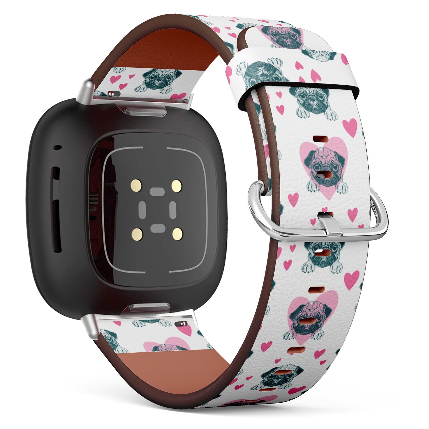 Fitbit Charge 2, 3, 4, 5/Versa 2, 3, 4 Sense Vegan Leder Uhrenarmband Handmade Armband - Hübsche Mops Muster Fitbit Charge 2, 3, 4, 5/Versa 2, 3, 4 Sense Vegan Leder Uhrenarmband Handmade Armband - Hübsche Mops Muster von bisouxbyewei