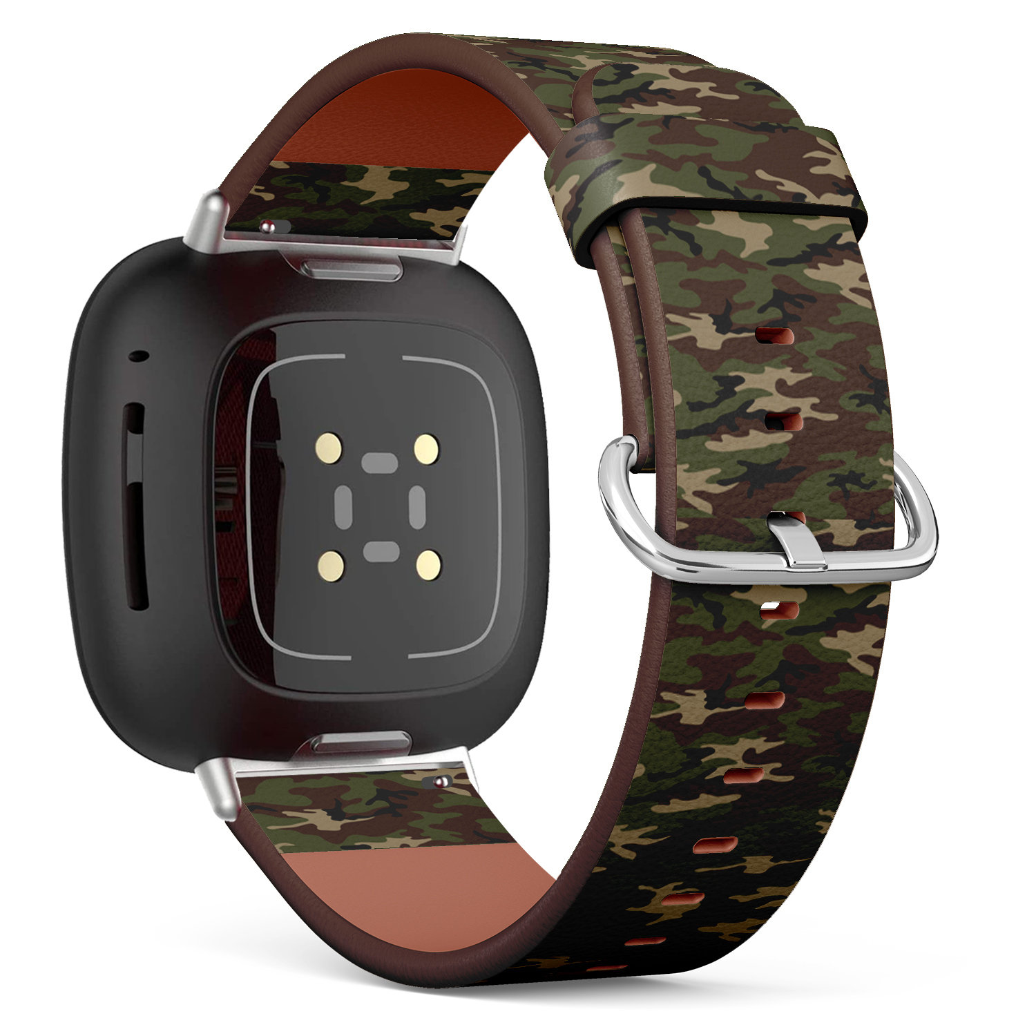 Fitbit Charge 2, 3, 4, 5/Versa Sense Veganes Lederarmband Handgefertigtes Armband - Army Camouflage Print von bisouxbyewei