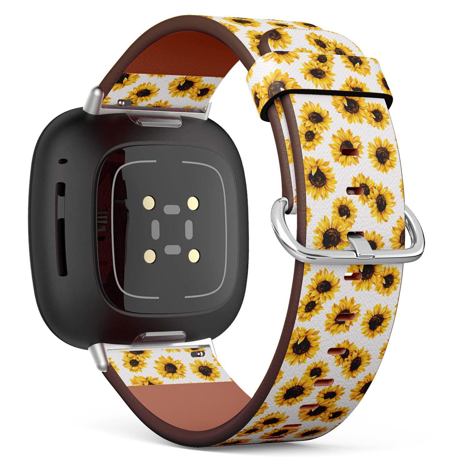 Fitbit Charge 2, 3, 4, 5/Versa Sense Vegan Leder Uhrenarmband Handmade Armband - Bunte Sonnenblumen Print von bisouxbyewei