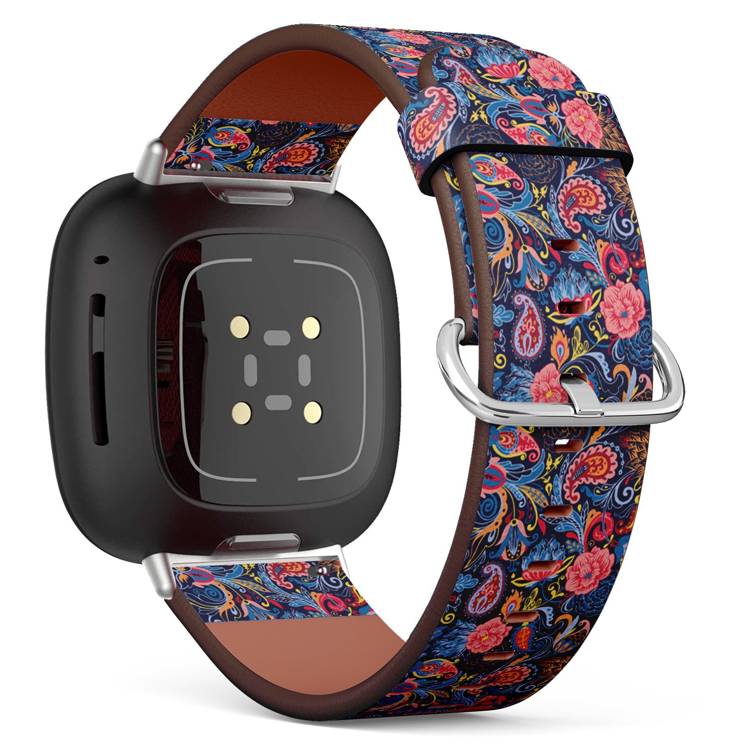 Fitbit Charge 2, 3, 4, 5/Versa Sense Vegan Leder Uhrenarmband Handmade Armband - Bunter Paisley Print von bisouxbyewei