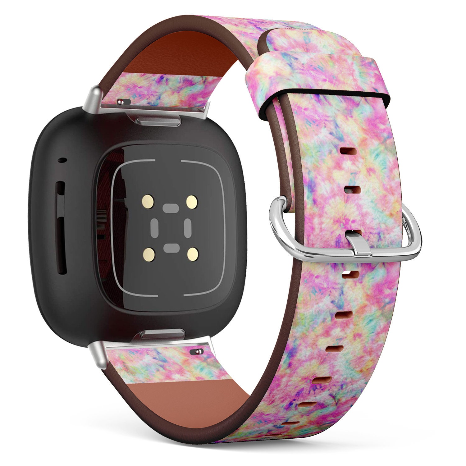 Fitbit Charge 2, 3, 4, 5/Versa Sense Vegan Leder Uhrenarmband Handmade Armband - Bunter Tie Dye Print von bisouxbyewei