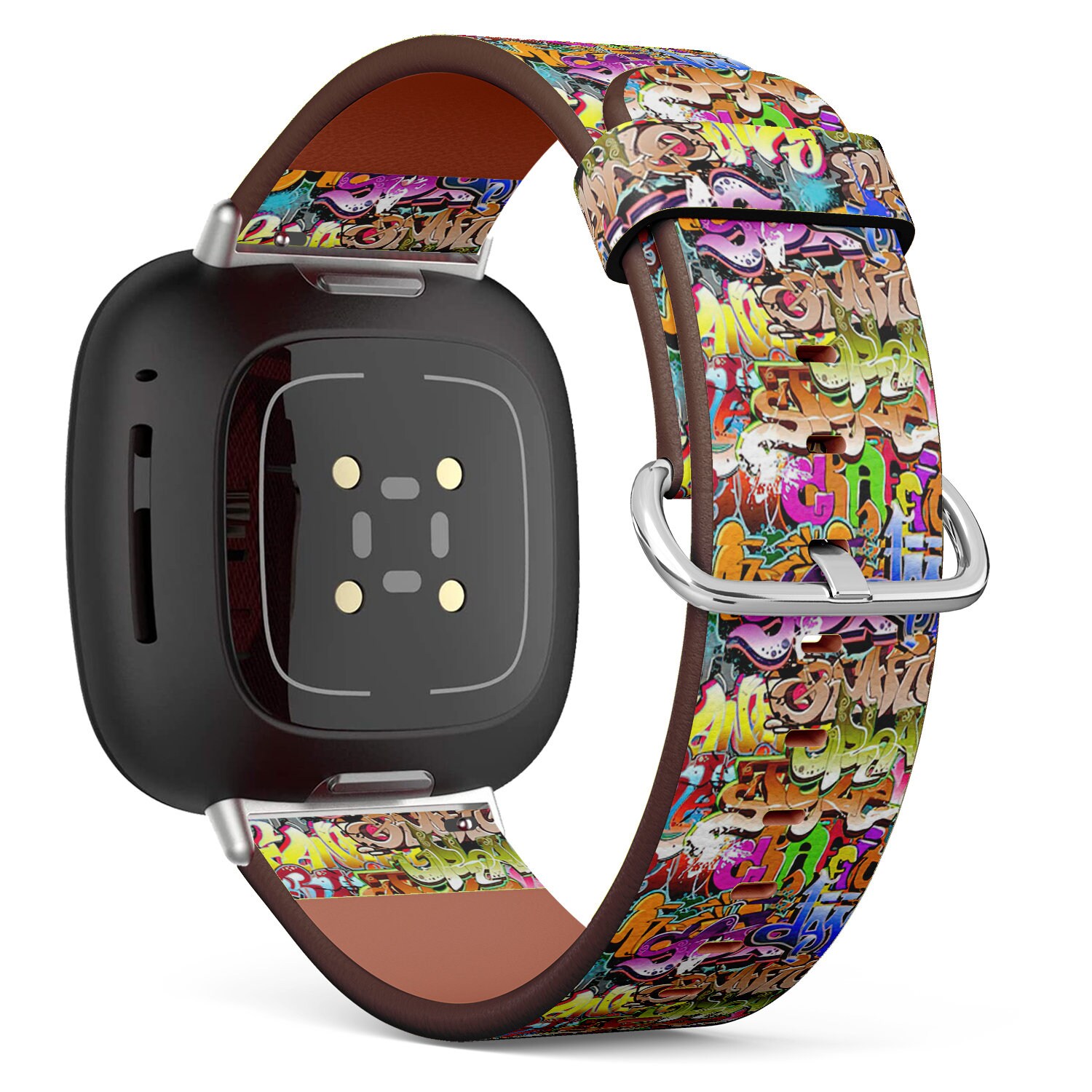 Fitbit Charge 2, 3, 4, 5/Versa Sense Veganes Lederarmband Handgefertigtes Armband - Graffiti Funky Pattern Print von bisouxbyewei