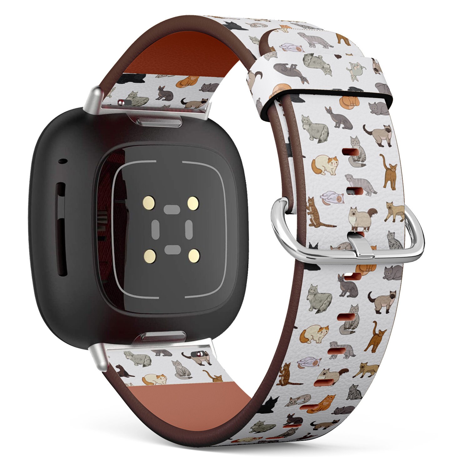 Fitbit Charge 2, 3, 4, 5/Versa Sense Veganes Lederarmband Handgefertigtes Armband - Mix Breeds Cats Line Doodle Print von bisouxbyewei