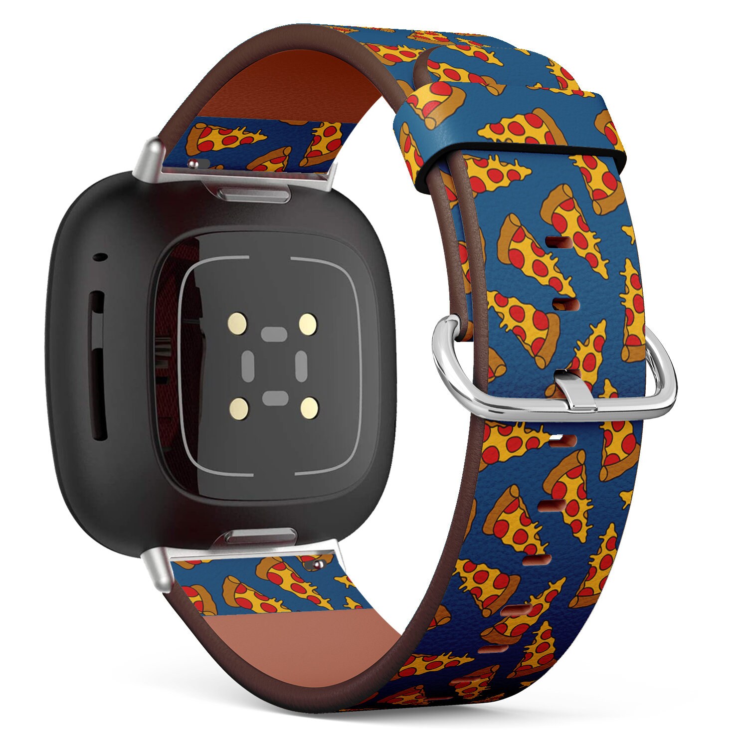 Fitbit Charge 2, 3, 4, 5/Versa Sense Vegan Leder Uhrenarmband Handmade Armband - Pizza Doodle Print von bisouxbyewei