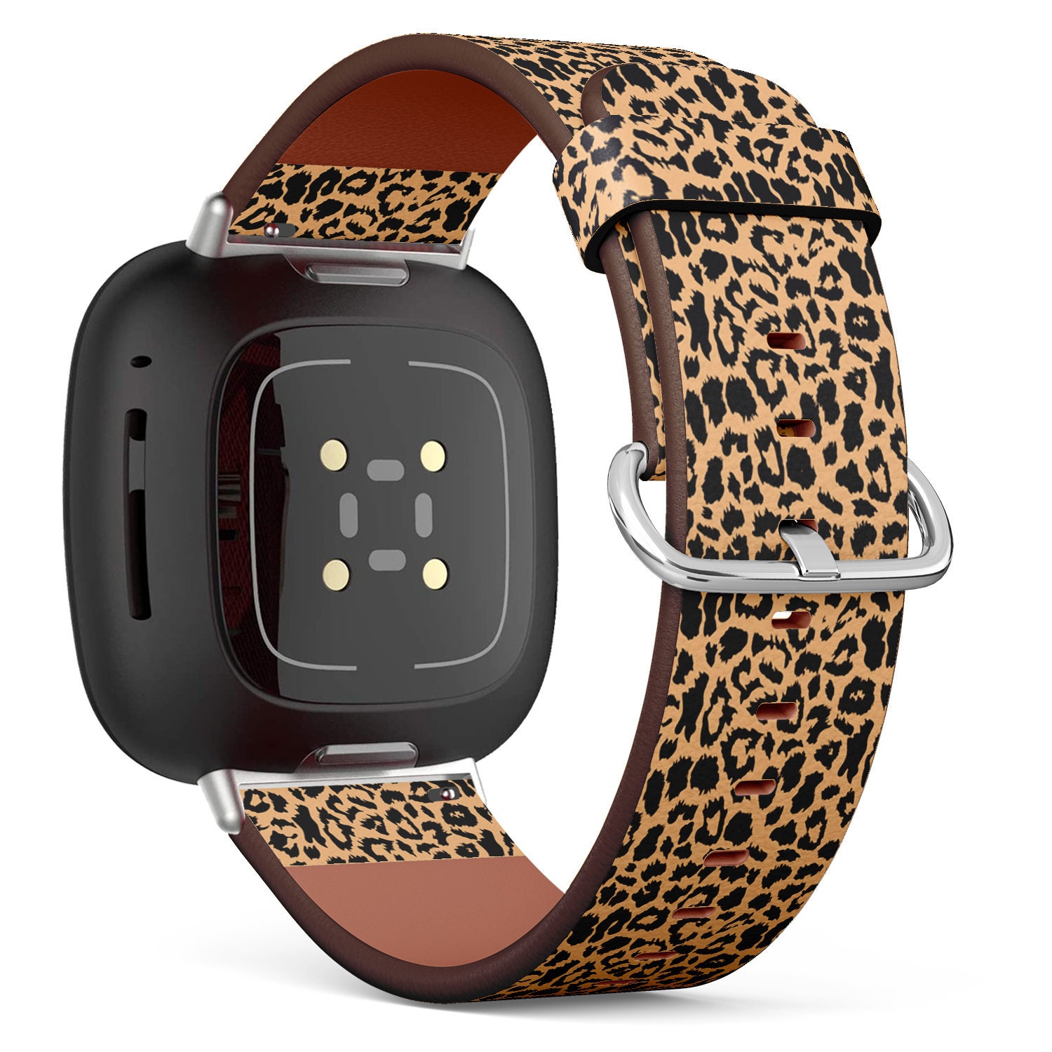 Fitbit Charge 2, 3, 4, 5/Versa Sense Veganes Lederarmband Handgefertigtes Armband - Wunderschöner Leopardendruck von bisouxbyewei