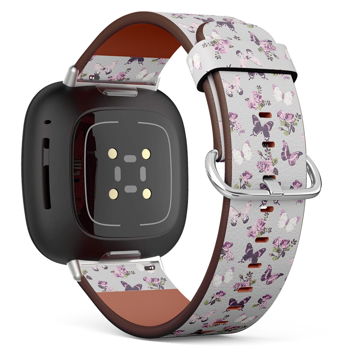 Fitbit Charge 2, 3, 4, 5/Versa Sense Vegan Leder Uhrenarmband Handmade Armband - Wunderschöner Mix Schmetterling Print von bisouxbyewei