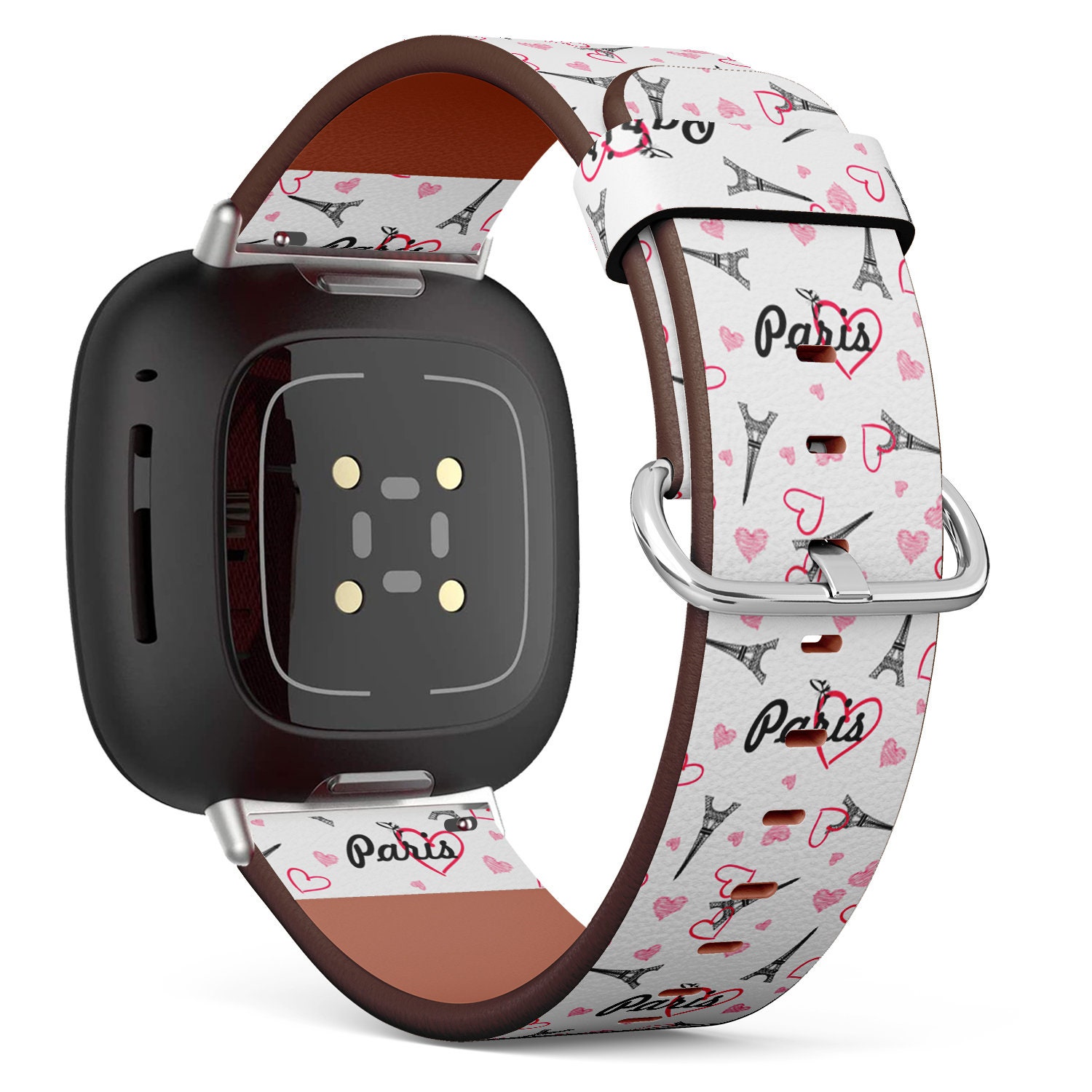 Fitbit Charge 2, 3, 4, 5/Versa Sense Vegan Leder Uhrenarmband Handmade Armband - Wunderschöner Paris Eiffelturm Print Fitbit Charge 2, 3, 4, 5/Versa Sense Vegan Leder Uhrenarmband Handmade Armband - Wunderschöner Paris Eiffelturm Print von bisouxbyewei