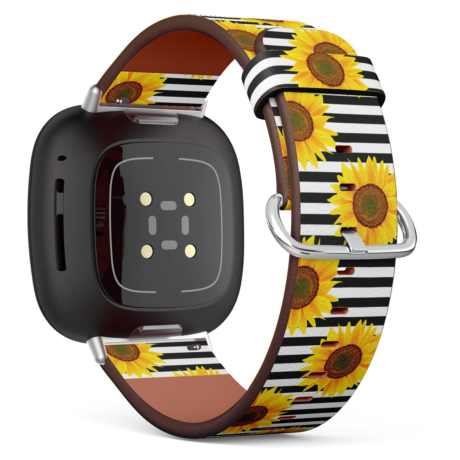 Fitbit Charge 2, 3, 4, 5/Versa Sense Vegan Leder Uhrenarmband Handmade Armband - Wunderschöne Sonnenblumen Print von bisouxbyewei