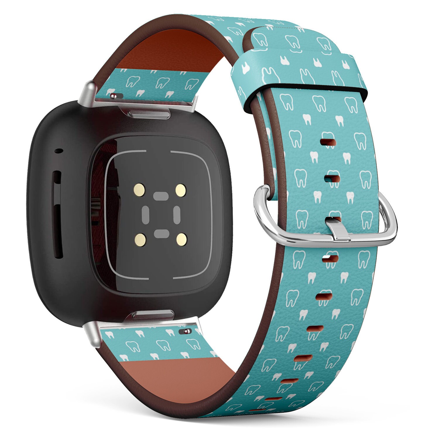 Fitbit Charge 2, 3, 4, 5/Versa Sense Vegan Leder Uhrenarmband Handmade Armband - Süßer Doodle Teeth Print von bisouxbyewei