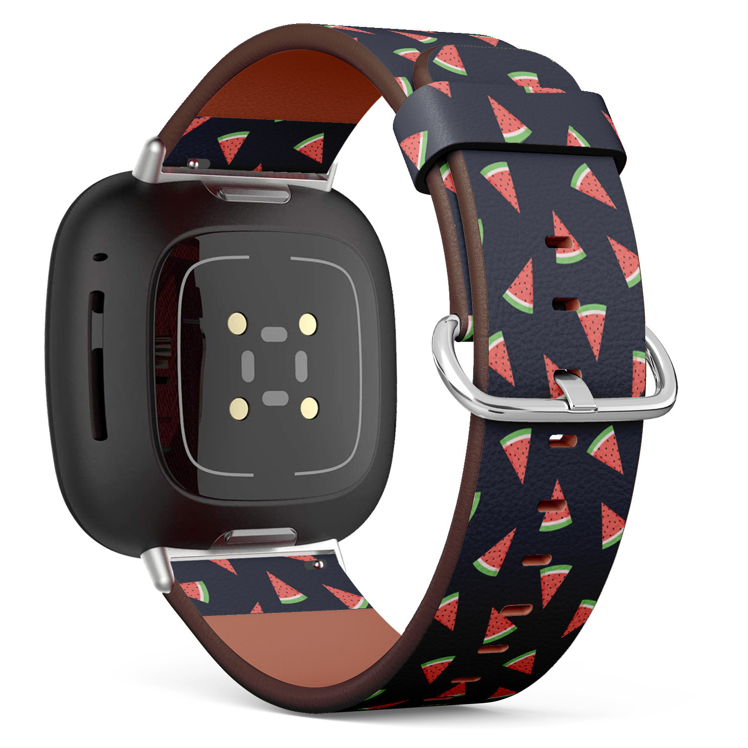 Fitbit Charge 2, 3, 4, 5/Versa Sense Veganes Leder-Uhrenarmband, Handgefertigtes Armband - Süße Wassermelone Auf Doodle-Druck von bisouxbyewei