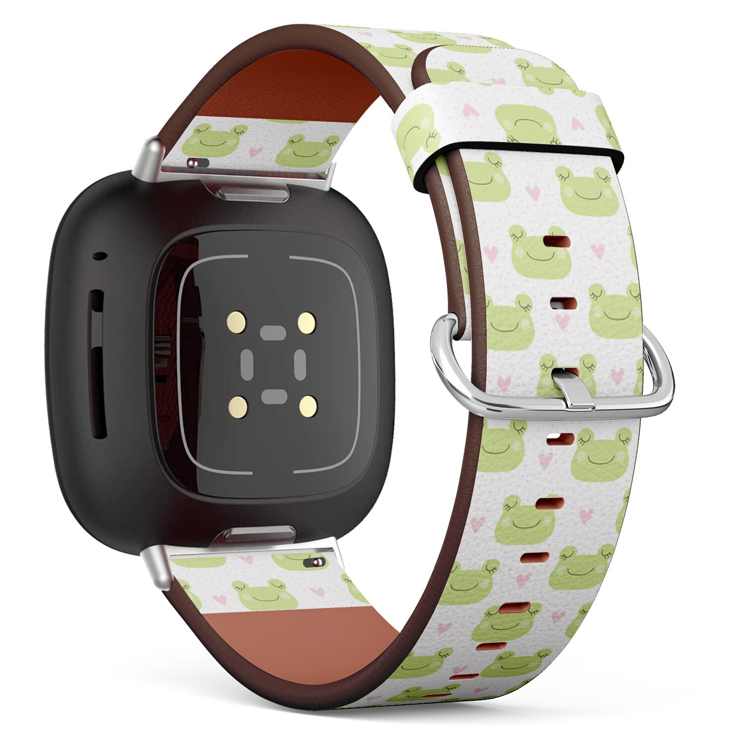 Fitbit Charge 2, 3, 4, 5/Versa Sense Vegan Leder Uhrenarmband Handmade Armband - Süßer Frosch Print von bisouxbyewei