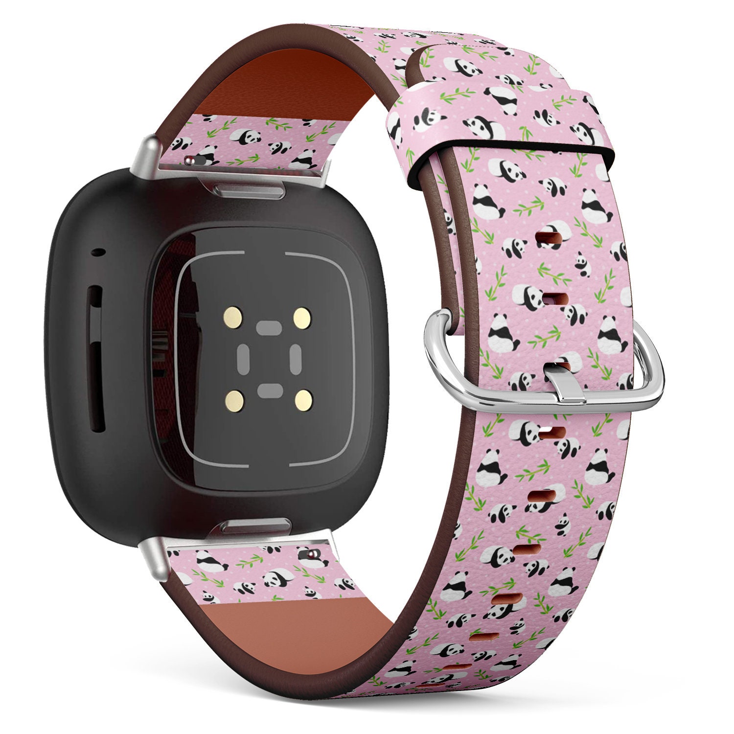 Fitbit Charge 2, 3, 4, 5/Versa Sense Vegan Leder Uhrenarmband Handmade Armband - Niedlicher Panda Bär Print von bisouxbyewei