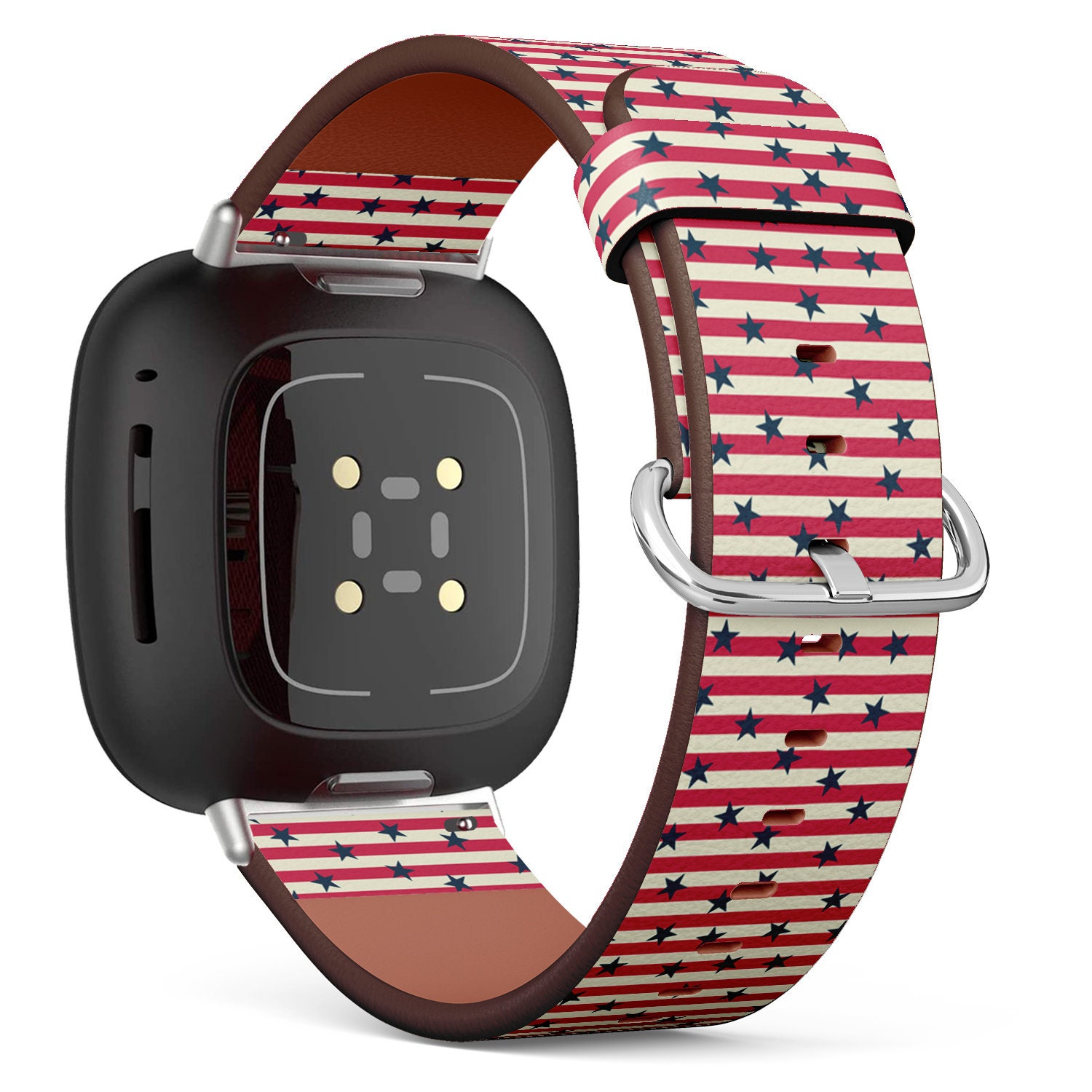 Fitbit Charge 2, 3, 4, 5/Versa Sense Veganes Leder-Uhrenarmband, Handgefertigtes Armband - Usa-Flaggenmuster-Drucke von bisouxbyewei