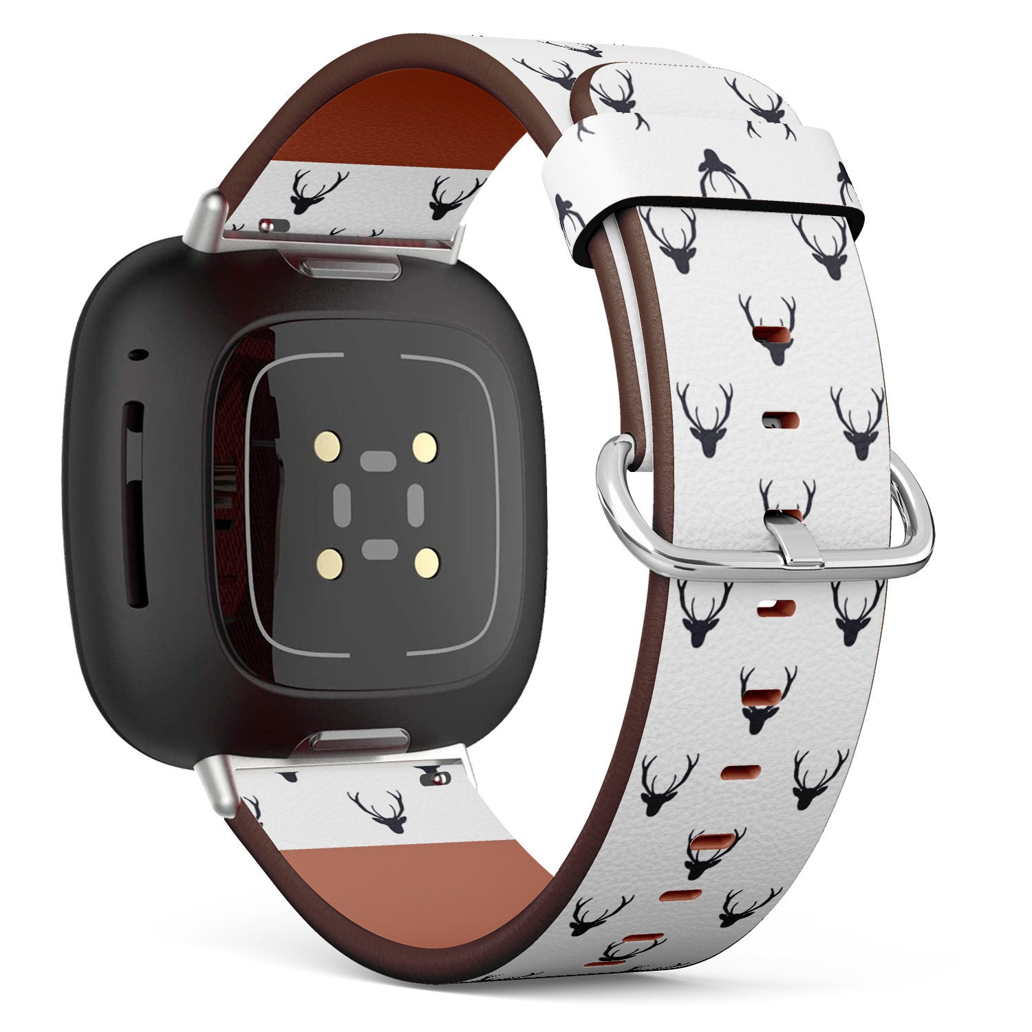 Fitbit Charge 2, 3, 4, 5/Versa Sense Veganes Lederarmband Handgefertigtes Armband - Wunderschöner Wild Deer Print von bisouxbyewei