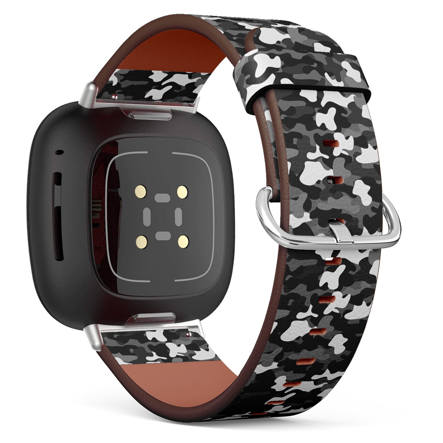 Fitbit Charge 2, 3, 4, 5/Versa Sense Veganes Lederarmband Handgefertigtes Armband - Camouflage Schwarz Weiß von bisouxbyewei