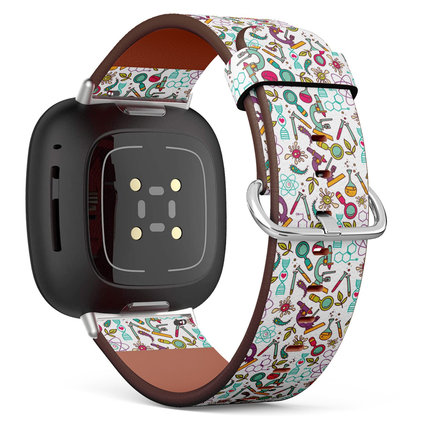 Fitbit Charge 2, 3, 4, 5/Versa Sense Veganes Lederarmband Handgefertigtes Armband - Science Doodle Print von bisouxbyewei