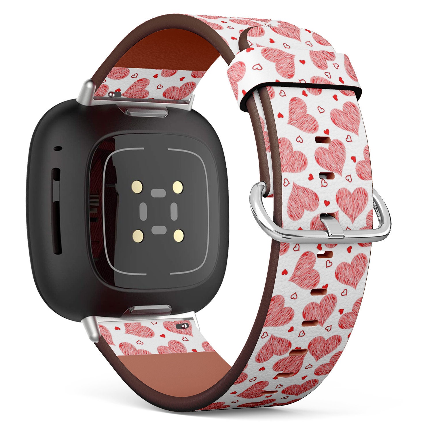 Fitbit Charge 2, 3, 4, 5/Versa Sense Vegan Leder Uhrenarmband Handmade Armband - Süßer Roter Herz Print von bisouxbyewei