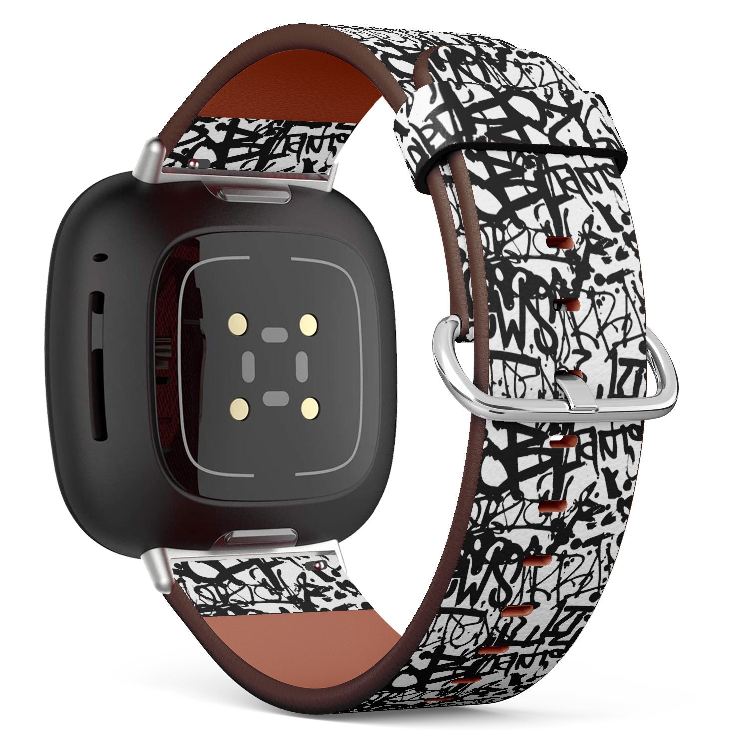 Fitbit Charge 2, 3, 4, 5/Versa Sense Vegan Leder Uhrenarmband Handmade Armband - Retro Graffiti Kunst Muster Print von bisouxbyewei