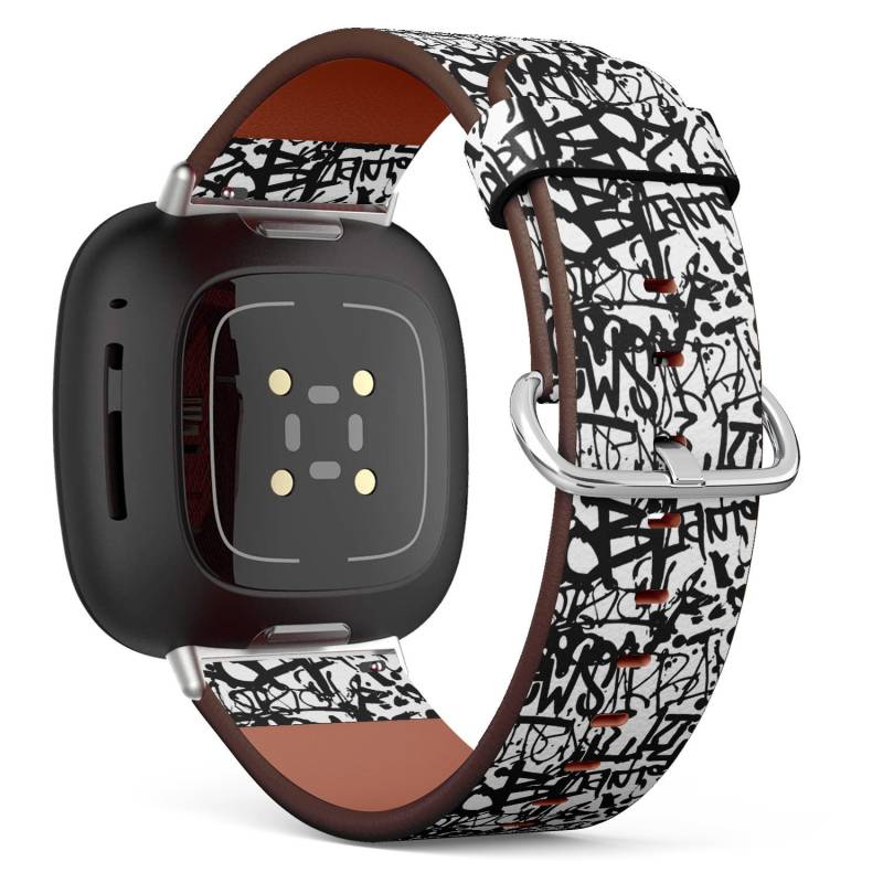 Fitbit Charge 2, 3, 4, 5/Versa Sense Vegan Leder Uhrenarmband Handmade Armband - Retro Graffiti Kunst Muster Print von bisouxbyewei