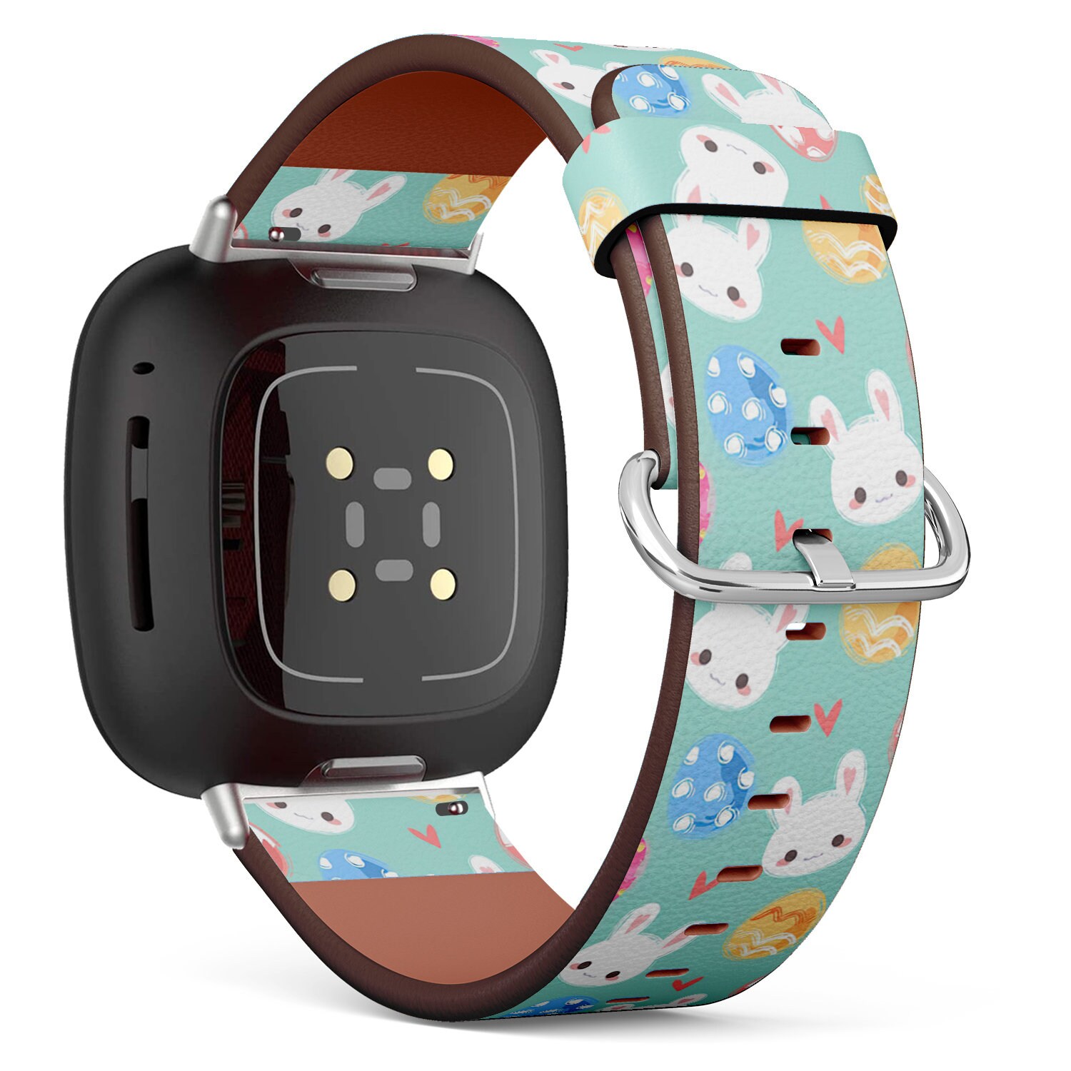 Fitbit Charge 2, 3, 4, 5/Versa 2, 3, 4 Sense Vegan Leder Uhrenarmband Handmade Armband - Süßer Osterhasen Print von bisouxbyewei