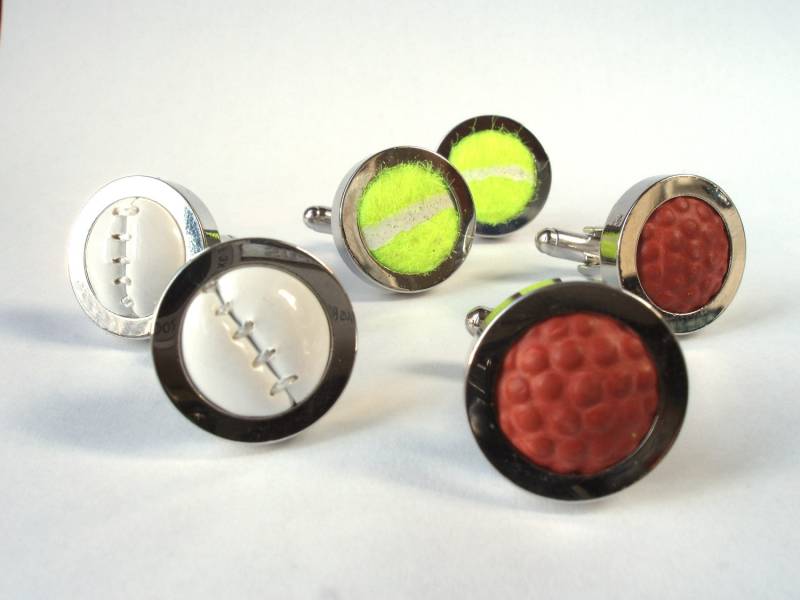 Echte Sportbälle Manschettenknöpfe Handgefertigt Aus Echten Golfbällen Baseball, Cricketbällen, Tennisbällen Und Korbbällen, Versilbert von bitsandbadges