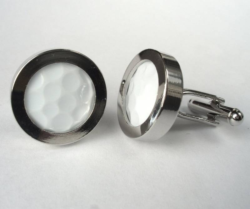 Golfball Manschettenknöpfe. Hand Geschnitten Form Eines Echten Golfball, Hochzeit Manschettenknöpfe Silber Überzogene von bitsandbadges