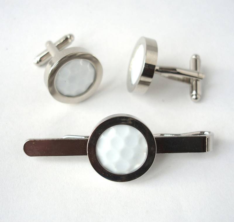 Trauzeugen Manschettenknöpfe & Krawattenklammern Set Echte Golfball Und Tie Bar Hochzeit Vatertag Sport von bitsandbadges