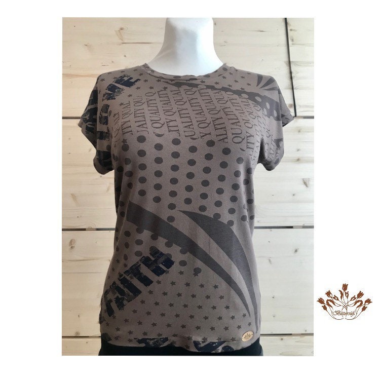 Braun Gemustertes Top Lina 002 Mit Angeschnittenen Kurzen Ärmeln Gr.xs - Xl von bittersuessmode