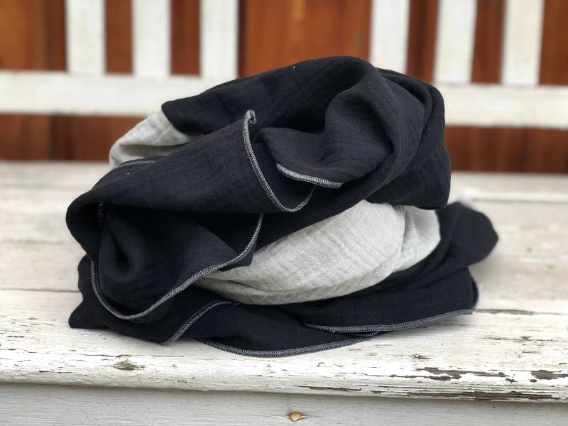 Bio Musselintuch Damen, Musselinschal 2 Farbig Grau Schwarz, Musselinschal, Dreieckstuch, Plastikfrei von bizifamily