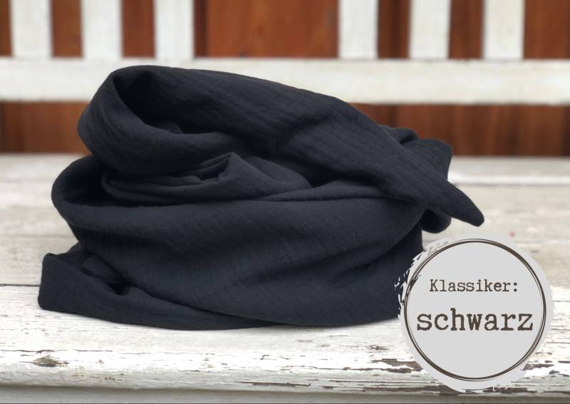 Schwarzes Bio Musselintuch, Musselinschal Damen Herren, Halstuch, Leicht, 100 % Plastikfrei, Made in Germany von bizifamily