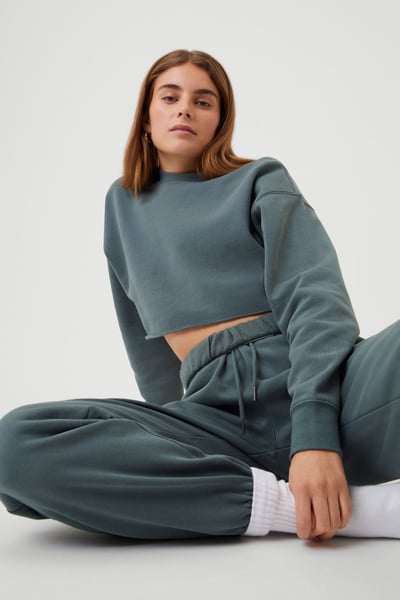 Björn Borg Studio Oversized Cropped Crew Grün, M von björn borg