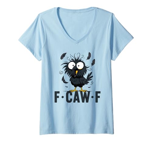 Damen Black Crow, F-Caw-F Funny Black Bird T-Shirt mit V-Ausschnitt von black bird tees