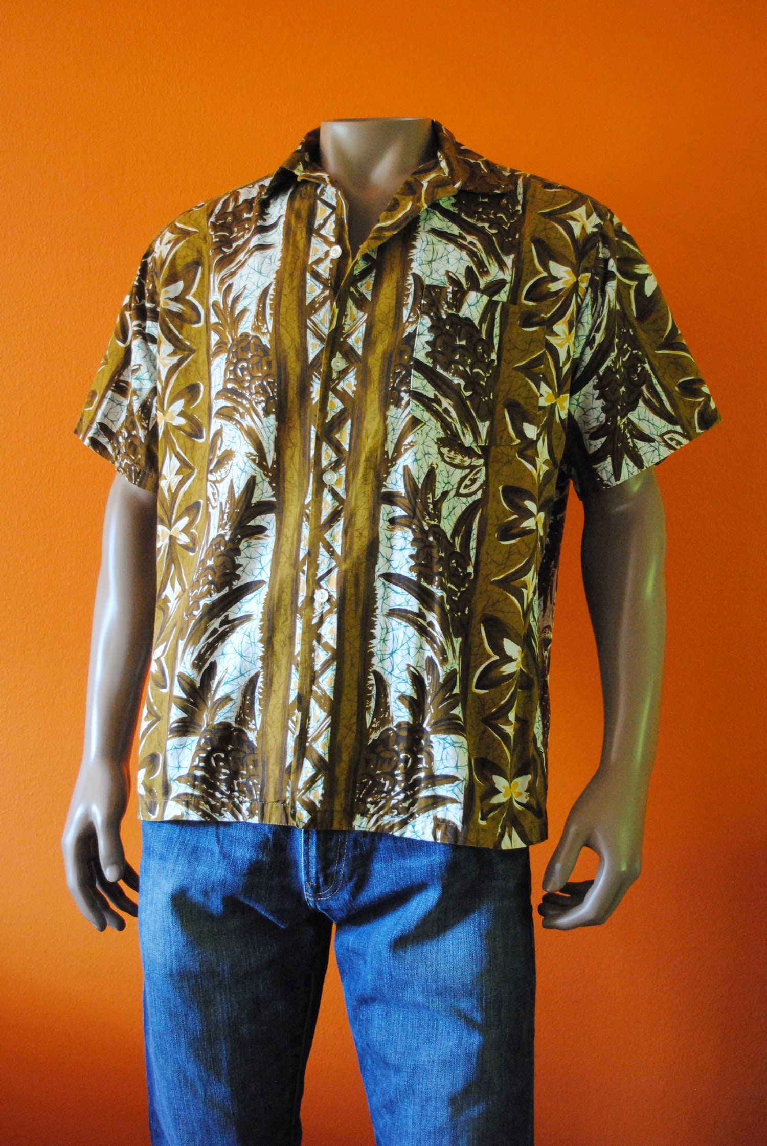 Herren Baumwolle Aloha Shirt Gr.m L, Hawaii Tiki Top Medium - Large von blackarrow222