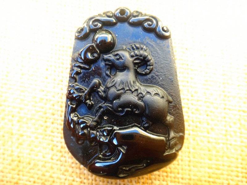 Geschenk Obsidian Ruyi Naturbelassene Wünschen Wunschbild Obsidian-Schafe von blackbeaded