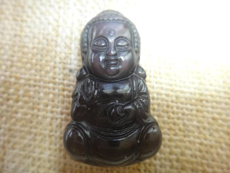 Natürliche Eis Art Regenbogen Auge Obsidian Kind Buddha Anhänger von blackbeaded